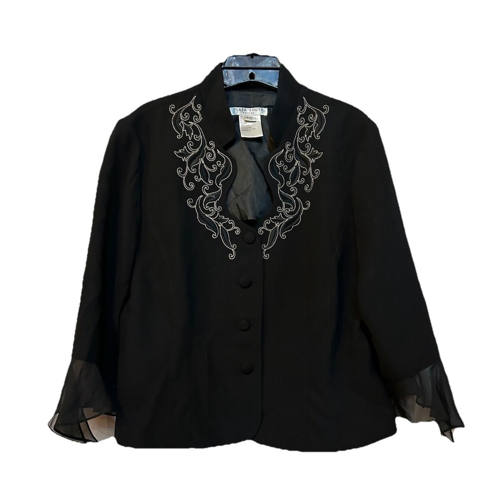Plaza South Beautiful Black w/Tan Embroidery Jacket Women's Size 16P